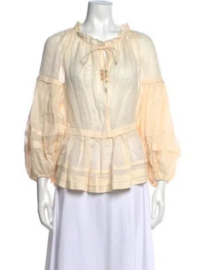 Pre-owned Zimmermann Tie Neck Long Sleeve Blouse In Neutrals