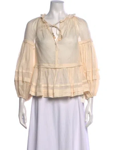 Pre-owned Zimmermann Tie Neck Long Sleeve Blouse In Neutrals