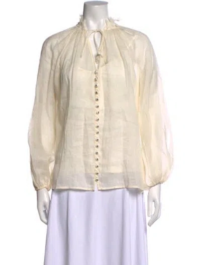 Pre-owned Zimmermann Tie Neck Long Sleeve Blouse In Neutrals