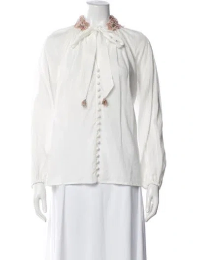 Pre-owned Zimmermann Tie Neck Long Sleeve Blouse W/ Tags In White