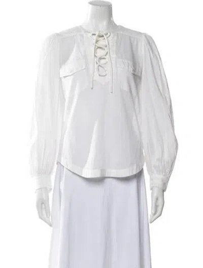 Pre-owned Zimmermann Tie Neck Long Sleeve Blouse In White