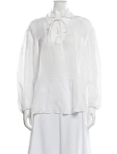 Pre-owned Zimmermann Tie Neck Long Sleeve Blouse In White