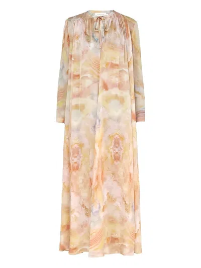 Zimmermann Tie-neck Marble Print Maxi Dress