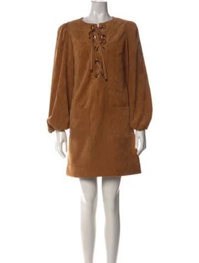 Pre-owned Zimmermann Tie Neck Mini Dress In Brown