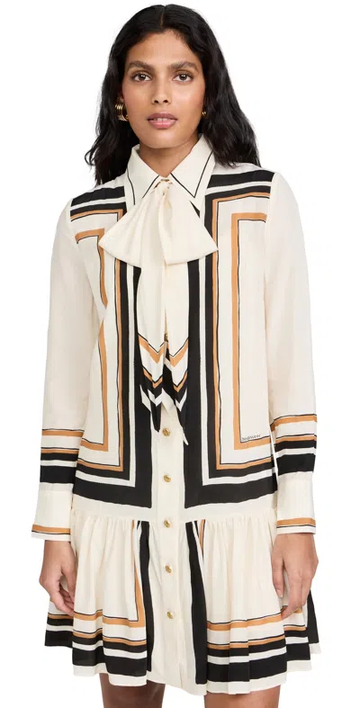 Zimmermann Tie Neck Mini Dress Stripe In Neutrals