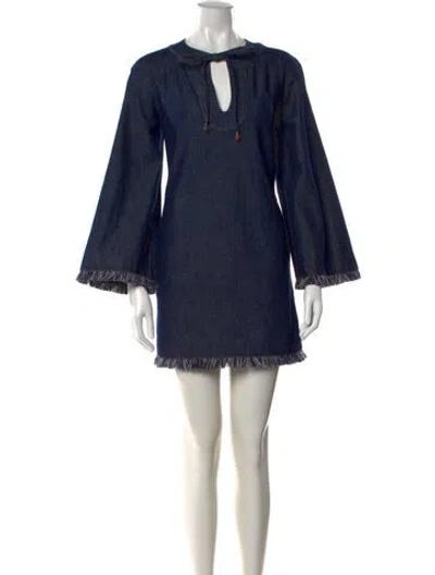 Pre-owned Zimmermann Tie Neck Mini Dress W/ Tags In Blue