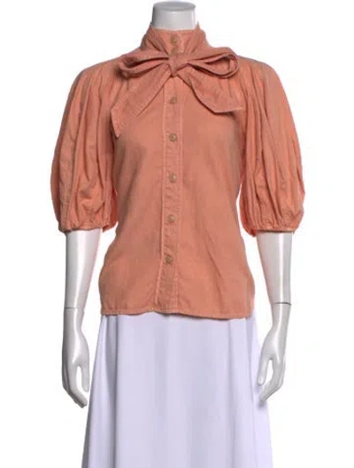 Pre-owned Zimmermann Tie Neck Short Sleeve Blouse W/ Tags In Orange