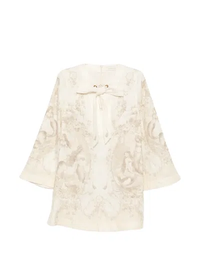 Zimmermann Tie Neck Tunic Dress In Neutral