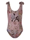 Zimmermann Tie-strap Floral Swimsuit In Brown