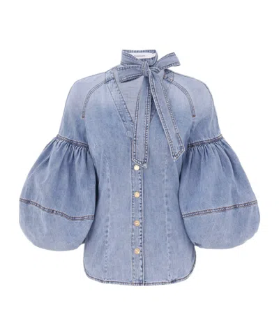 Zimmermann Tied Denim Blouse In Blue
