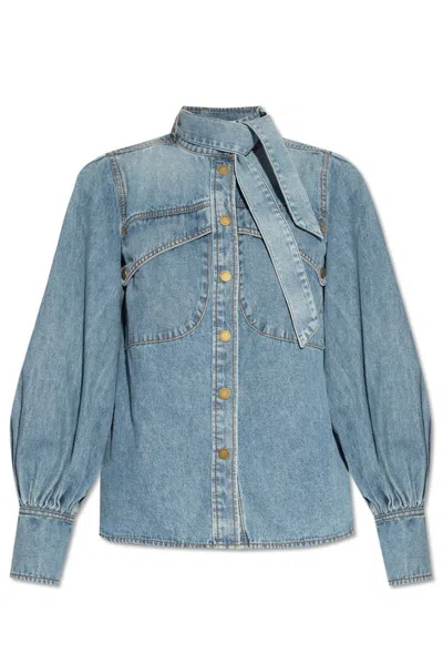 Zimmermann Tied Detailed Denim Shirt In Blue