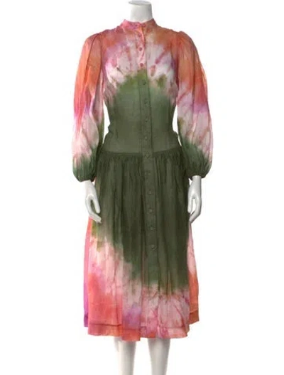 Pre-owned Zimmermann Tie-dye Print Long Dress In Green