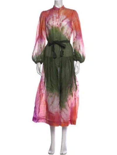 Pre-owned Zimmermann Tie-dye Print Long Dress In Green