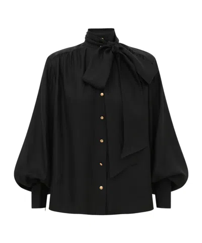 Zimmermann Tie-neck Button-up Blouse In Black