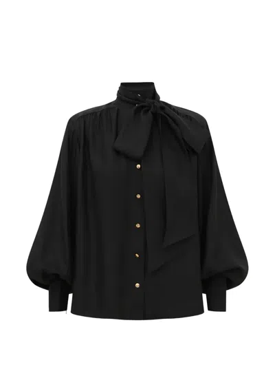 Zimmermann Tie-neck Silk Blouse In 블랙