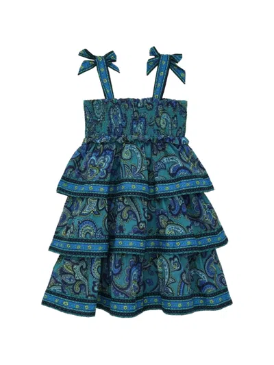 Zimmermann Kids' Tiered Bow Dress In Blue