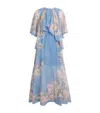 Zimmermann Cascadian Tiered Ruffled Floral-print Recycled-georgette Maxi Dress In Blue