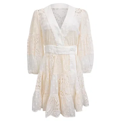 Zimmermann Tiered Embroidered Broderie Anglaise Mini Wrap Dress In White Ramie