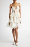 Zimmermann Crush Tiered Lace Mini Dress In Ivory