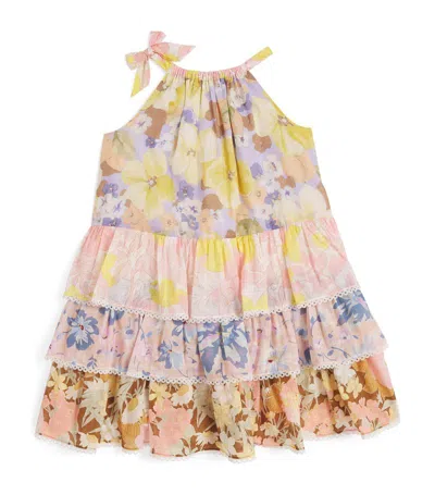 Zimmermann Kids' Floral Tiered Cotton Dress In Yellow