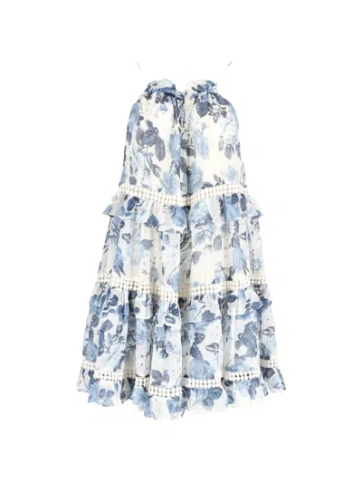 Pre-owned Zimmermann Tiered Floral-print Dress In White