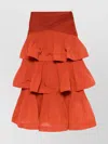 Zimmermann Ruffled Brick Red Maxi Skirt With Flared Hem And Draped Detail