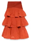 Zimmermann Ruffled Brick Red Maxi Skirt With Flared Hem And Draped Detail In Red