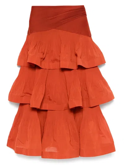 ZIMMERMANN TIERED PLEATED MAXI SKIRT
