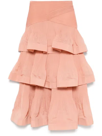 Zimmermann Tiered Pleated Skirt In Nude
