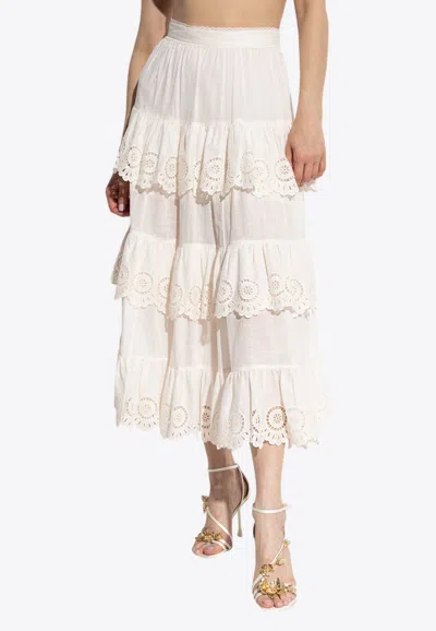 ZIMMERMANN TIERED RUFFLE MIDI SKIRT