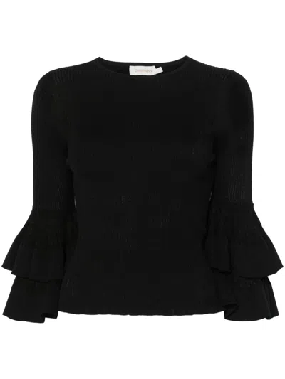 Zimmermann Women's Illustration Tiered Ruffle Top In Black