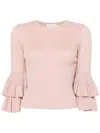 Zimmermann Ribbed Knit With Ruffled 3/4 Sleeves In Pink