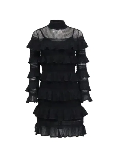 Pre-owned Zimmermann Tiered-ruffles Mini Dress In Black