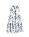Zimmermann Tiered Sleeveless Dress In Blue Floral Print Silk In Multi