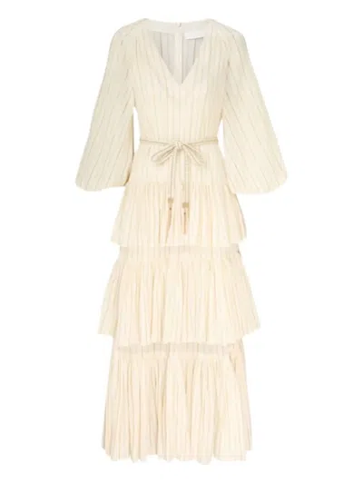 Zimmermann Tiered Striped Dress In Pink
