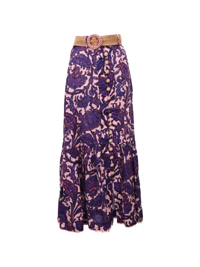 Pre-owned Zimmermann Tiggy Floral-print Maxi Skirt In Pink