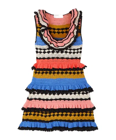 Zimmermann Tiggy Frill Crocheted Mini Dress In Multi