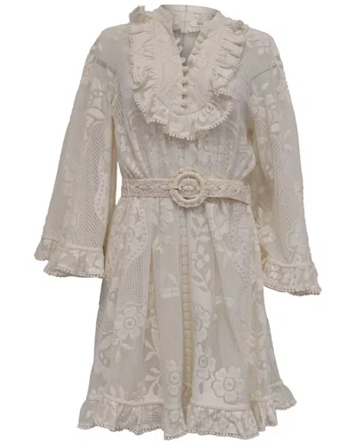 Pre-owned Zimmermann Tiggy Ruffled Crochet-trimmed Lace Mini Dress, Size Int; S (authentic Pre-loved)