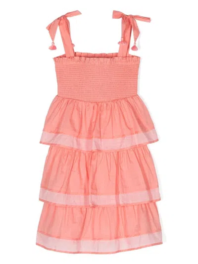 Zimmermann Kids' Tiggy Shirred Tiered Maxi Dress In 粉色