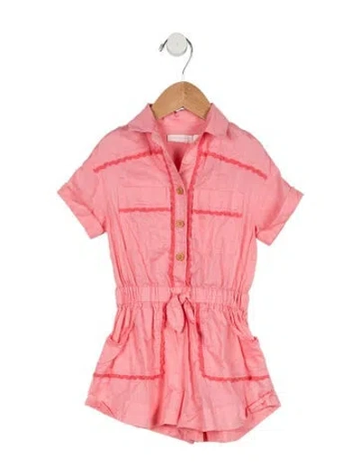Pre-owned Zimmermann Babies' Toddler Girls' Crochet Trim Rompers In Pink