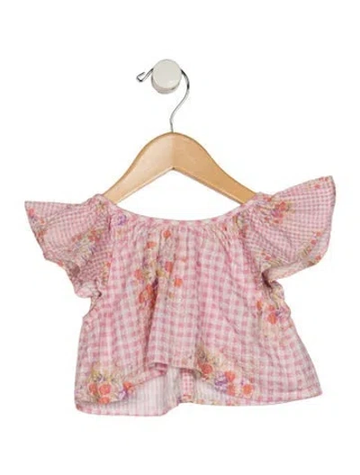Pre-owned Zimmermann Babies' Toddler Girls Floral Print Ruffled Shoulder Shirt In Pink