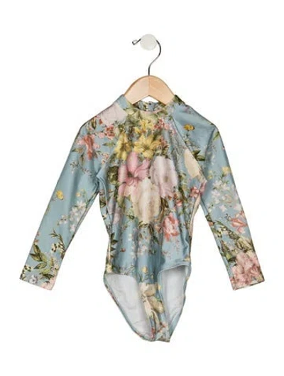 Pre-owned Zimmermann Babies' Toddler Girls' Long Sleeve One Piece Swimsuit W/ Tags In Blue