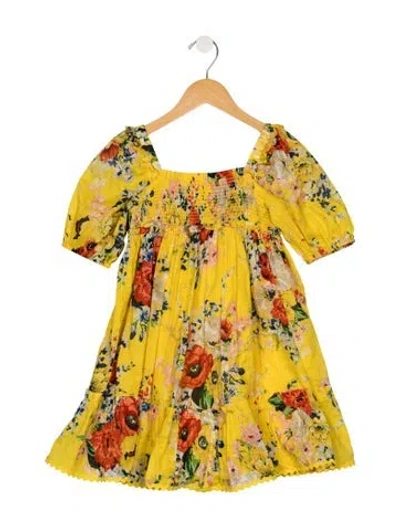 Pre-owned Zimmermann Babies' Toddler Girls' Pleated Floral Print Dress In Yellow