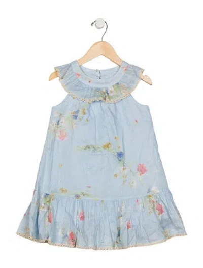 Pre-owned Zimmermann Babies' Toddler Girls Pleated Pattern Printed Dress In Blue