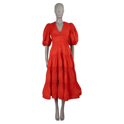 Pre-owned Zimmermann Tomato Red Polyester 2024 Pleated Midi Dress 0 Xs