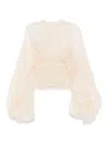 Zimmermann 'illuminate' Beige Crewneck Top With Elastic Hems And Semi Sheer Design