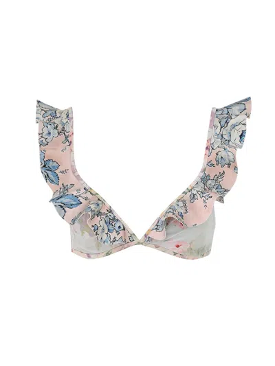 Zimmermann Halliday Ruffled Floral-print Bikini Top In Multi