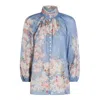 Zimmermann Cascadian Lace-trimmed Floral-print Ramie Blouse In Blue