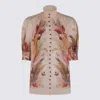 Zimmermann Ascension Embellished Shirred Floral-print Ramie Blouse In Multi