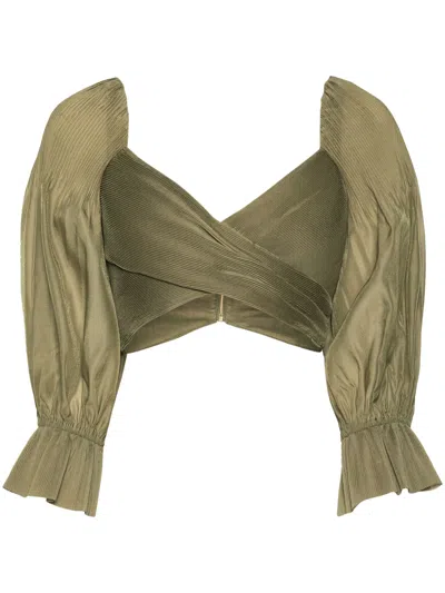 Zimmermann Plissé Cropped Top In Green